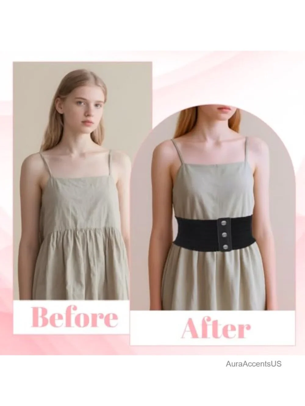 Wide Elastic Waist Belt with Snap Fastener for Dresses